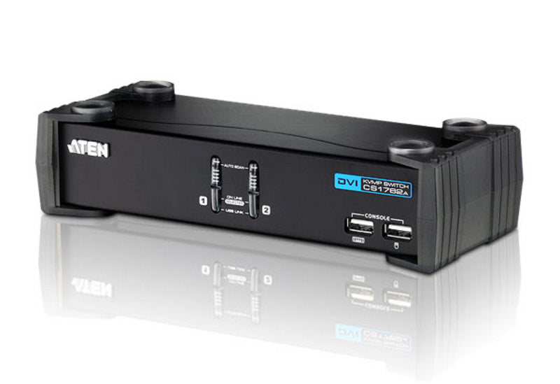 Aten Desktop KVMP Switch 2 Port Single Display DVI w/ audio, 2x Custom KVM Cables Included, 2x USB Port, Selection Via Front Panel Aten Desktop KVMP Switch 2 Port Single Display DVI w/ audio, 2x Custom KVM Cables Included, 2x USB Port, Selection Via Front Panel